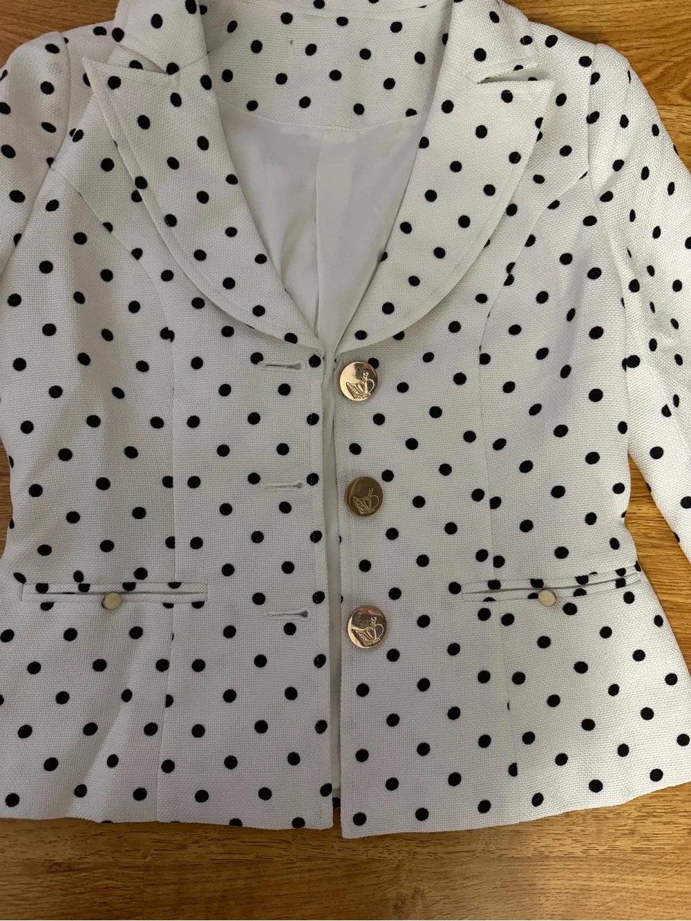 White Blazer with Black Polka Dots